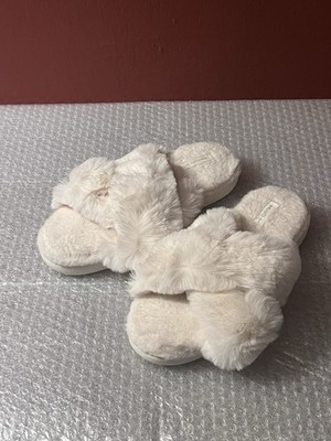 HALLUCI Women's Cross-Band Soft Plush Fleece Fuzzy Size 40/41
