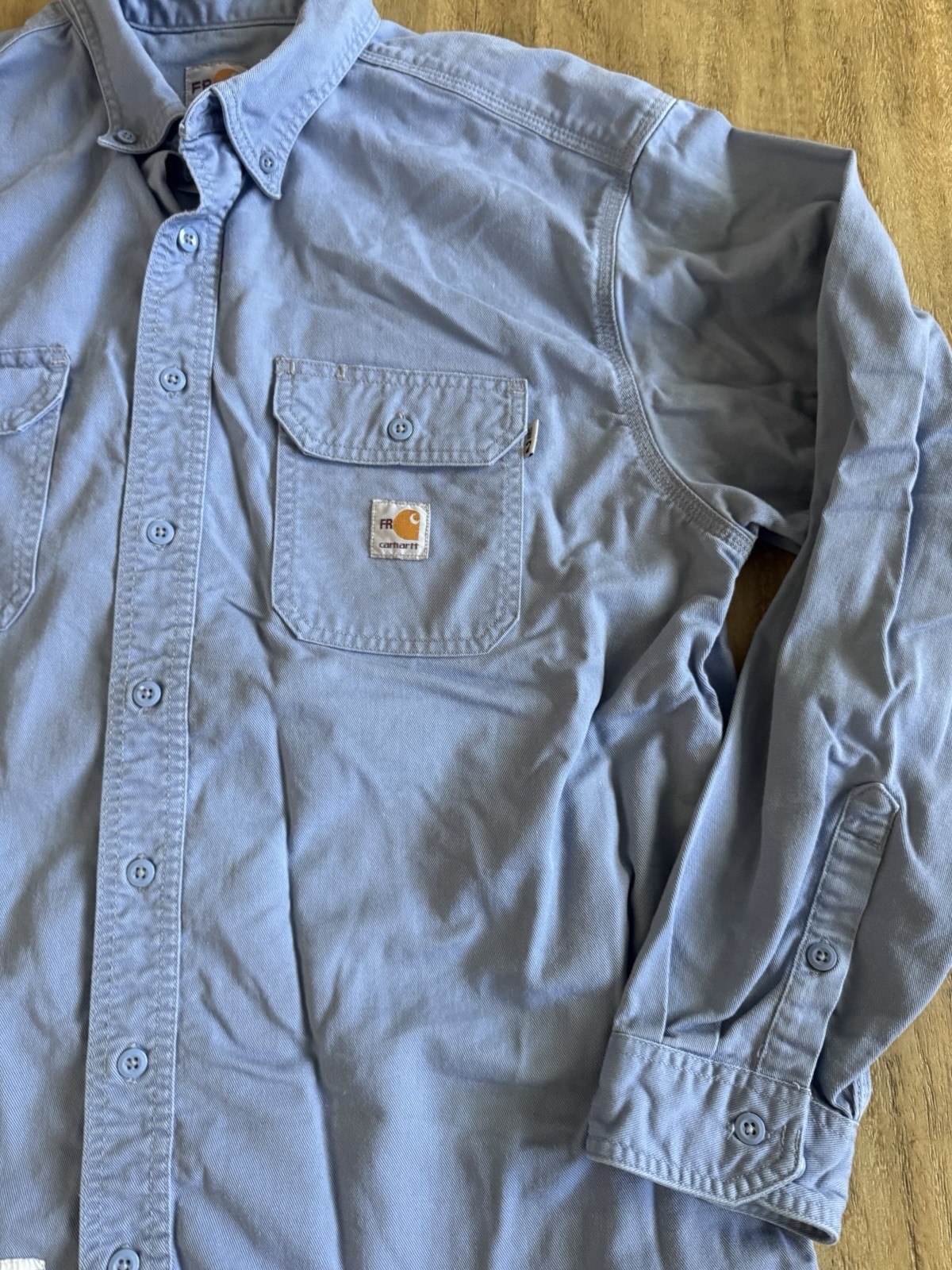 Carhartt Flame Resistant FR Button Down Shirt Mens XL Long Sleeve HRC 2 Blue thumbnail 2