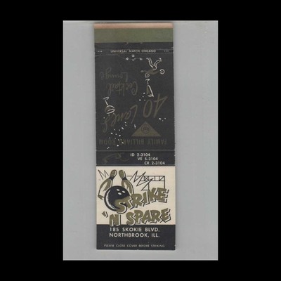 Matchbook Cover Strike & Spare Bowling Alley Northbrook IL #1