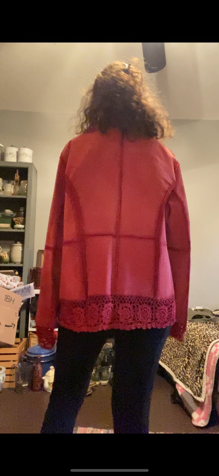 Vintage Red Patchwork Leather Suede Jacket with L… - image 5