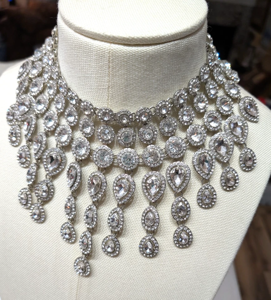 Natasha Fabulous Rhinestone Large Bib Statement Necklace - Image 2 of 4