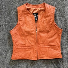 MS Maxima Leather Vest Women's Medium Orange Retro 90s Y2K