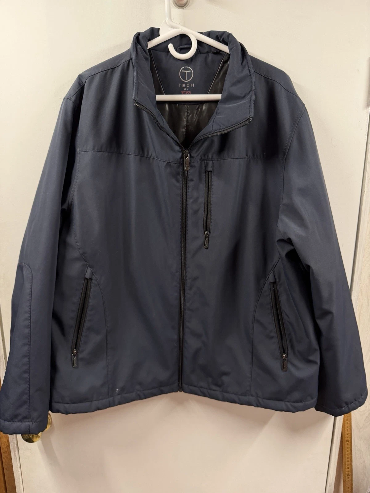 Tumi Mens XL Tech Softshell Jacket Travel Stowable Lined Navy Blue