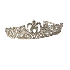 Sparkling Crystal Rhinestone Princess metal Tiara Crown Silver Tone Bridal