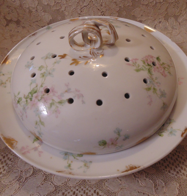 Charles Haviland Limoges Pancake Server Pink Blue Floral Brushed Gold Toronto