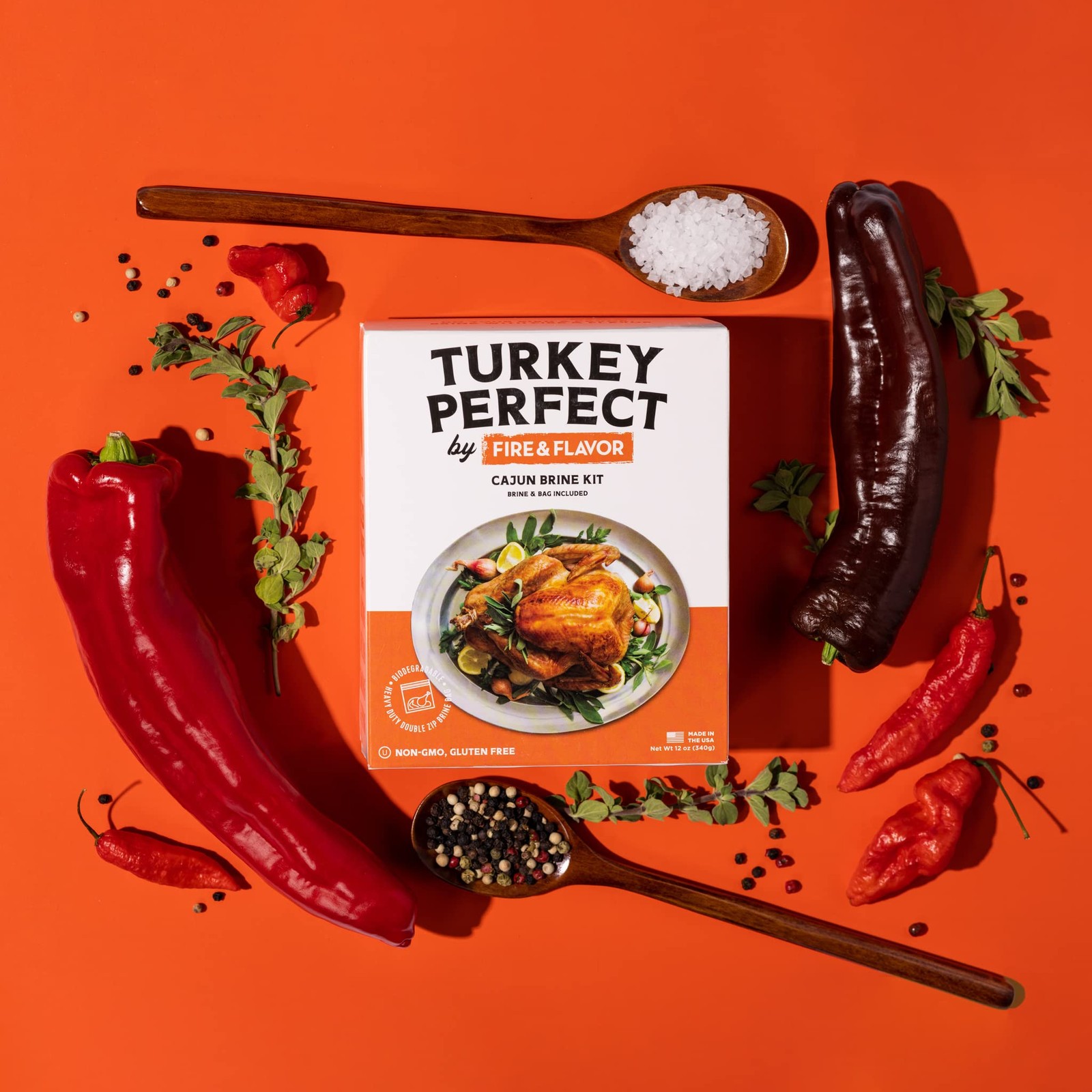 Fire & Flavor Cajun Turkey Brine Kit - Includes Bag and Poultry Seasoning for