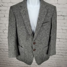 Harris Tweed Grey 100 Wool Handwoven 2 Button Vented Sport Coat Jacket Size 39