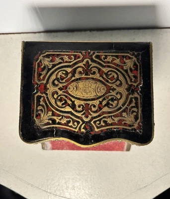 Ancien Pyrogene Boite Allumettes Marqueterie Boulle Ecaille Laiton Napoleon III - Photo 1/4