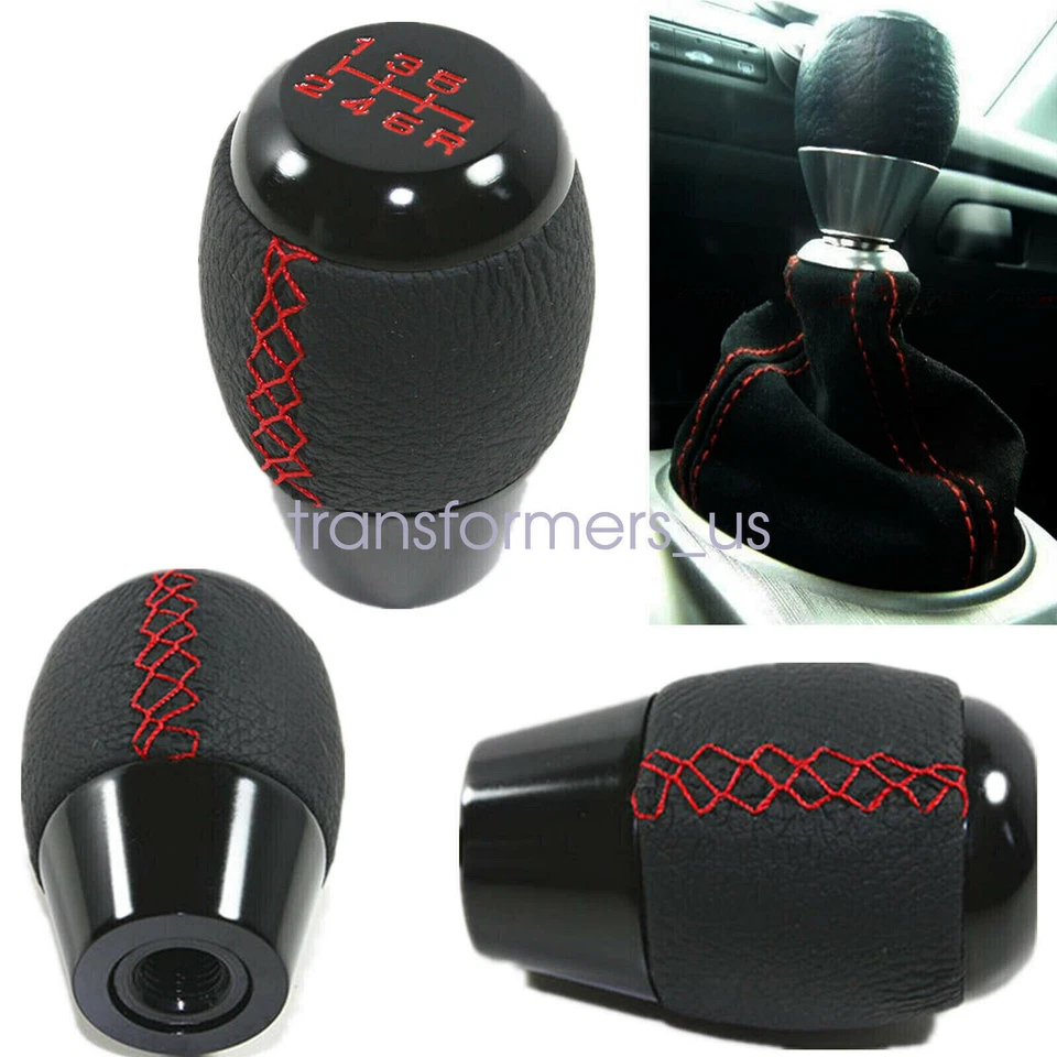 Ручной красный шов черный кожаный переключатель 6 скорость для ACURA MDX M10 X 1,5 - Изображение 3 из 4