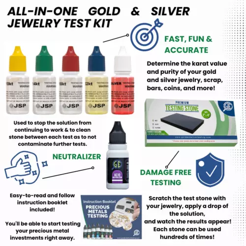 Gold Silver 10K 14K 18K 22K 24K Jewelry Tester Kit JSP Neutralizer Acid Metals