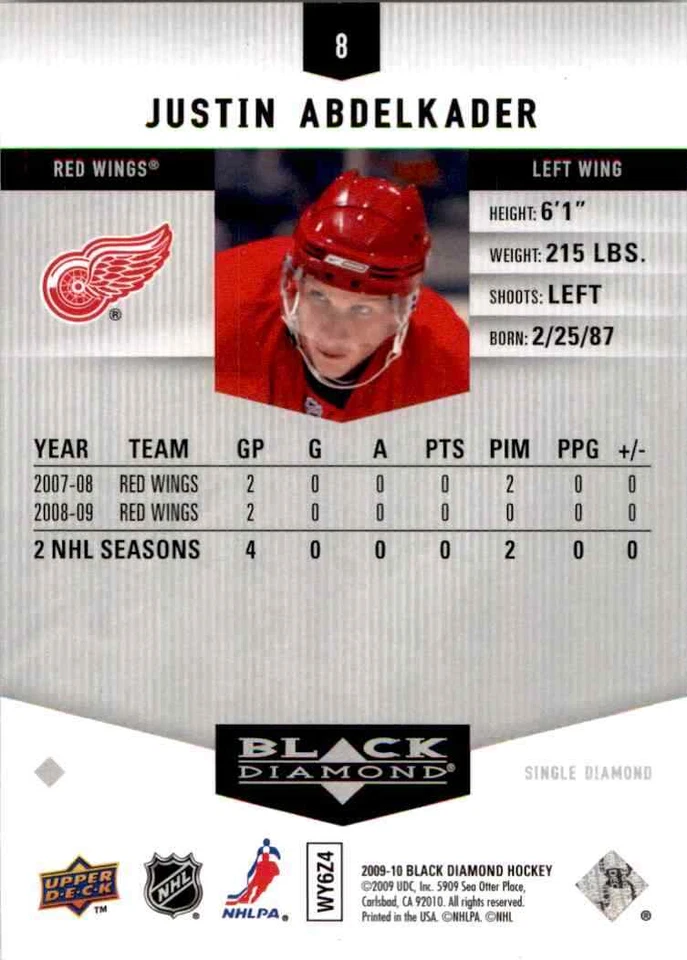2009-10 Upper Deck Black Diamond Justin Abdelkader #8 - Image 2 of 2
