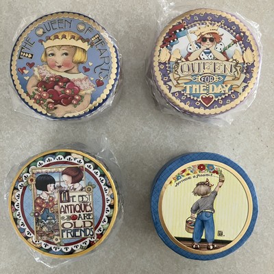 Set Four Small Trinket Boxes Mary Engelbreit Round