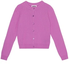 MOLO GLORIA CARDIGAN SWEATER GIRL'S 13-14 PURPLE PINK RIB KNIT ORGANIC COTTON