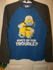 Minions Despicable Me Up For Trouble Blue Long Sleeve Shirt Boys Small 6 / 8 NWT