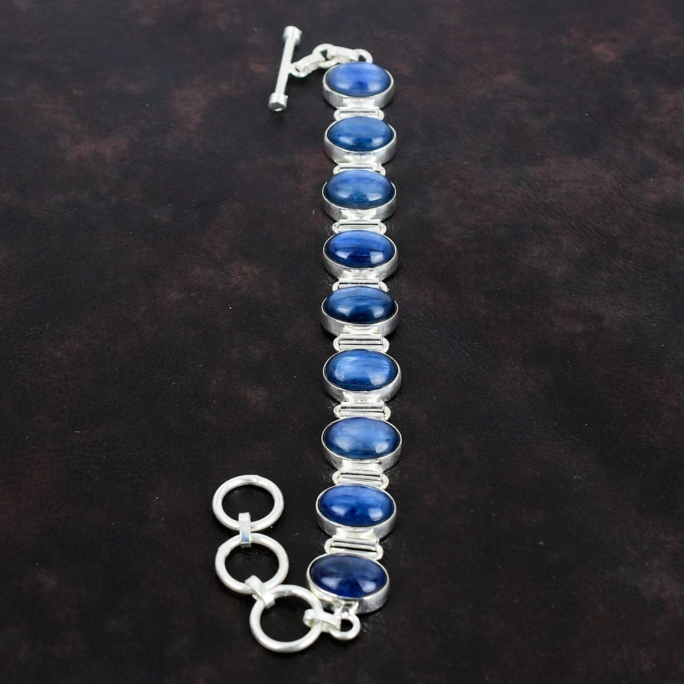 Подарочный браслет-цепочка из чистого серебра с камнем кианитом для горловой чакры дочери ювелирные изделия - Изображение 4 из 4
