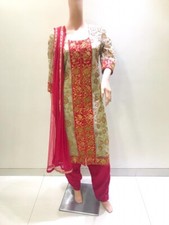 Indian Pakistani Red And Gold Net Chiffon Georgette Kurta Pant Set With Dupatta