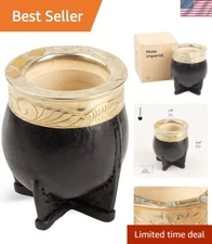 Premium Yerba Mate Gourd Original Natural Calabash Teacup – Black Leather Wra...