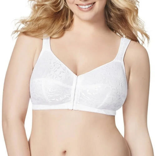 Just My Size Women's Front Close Wire-Free White Easy-On Bra Style 1107Free Ship