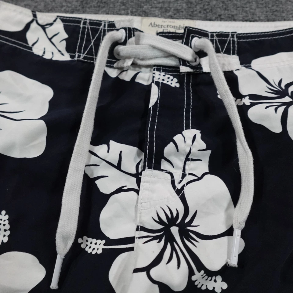 Pantalones Cortos De Colección Abercrombie Fitch Hombres L Azul Hawaiano Sueltos Y2k Hibisco 13844 Foto 3 de 4
