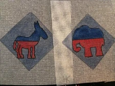 HK - Political Symbols-Donkey -Elephant -Hand Painted Needlepoint Canvas