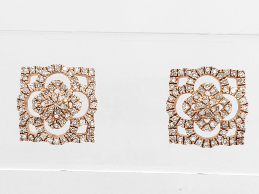 10K Solid Rose Gold Diamond Cluster Earrings (AP1… - image 1