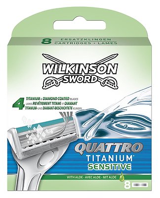 Wilkinson Sword Quattro Titanium Sensitive Klingen , Rasierklingen 1x 8 Stück
