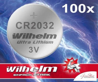 WILHELM 100 x Pila Botón CR2032 Batería Litio 3V CR 2032 Productos Industriales...