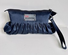 RED VALENTINO Roma Blue Navy Silk Clutch Pouch Pochette Bag Wristlet Dust Bag
