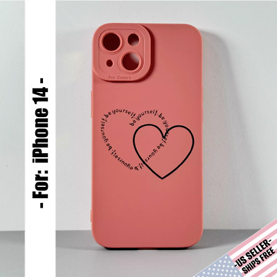 Case for iPhone 14 - Mauve Pink & Gold ''Be Yourself'' Inspirational Hearts