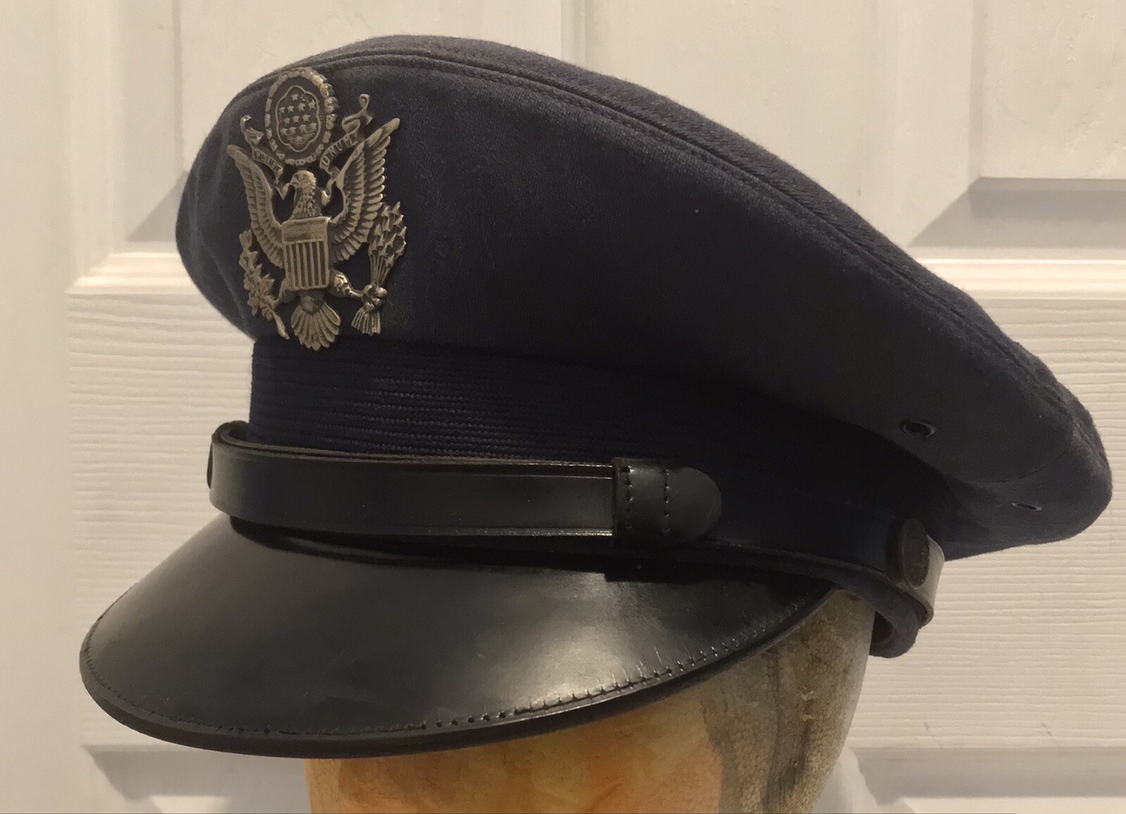 Original Post WWII USAF Blue Crusher Visor Cap Hat Full Chinstrap