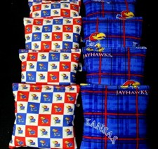 8 CORNHOLE BEANBAGS made w University of KANSAS JAYHAWKS Fabric KU bags
