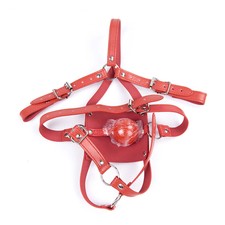 PU Leather Head Harness Face Mask with PC Hollow Open mouth Gags Restraint 