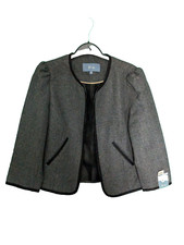 Ladies New Black & Grey Checked Lined Wrap Jacket Coat Womens Size 12 'z10