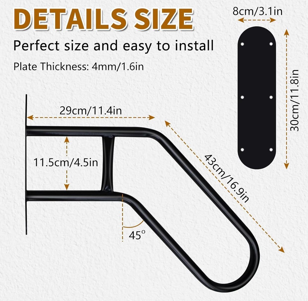 Heavy Duty NonSlip Handrails for Outdoor 13 Step, Wall Mount Stair