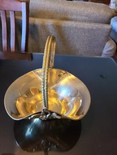 Solid brass basket w/ double handle. Grapes on side. India. Vintage