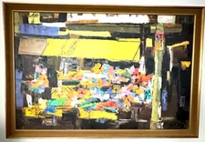GAIL WONG Abstract Oil On Canvas Flowers market San Francisco Painting Signed