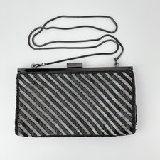 Vintage Neiman Marcus Purse Clutch Evening Bag Black Silver Beaded