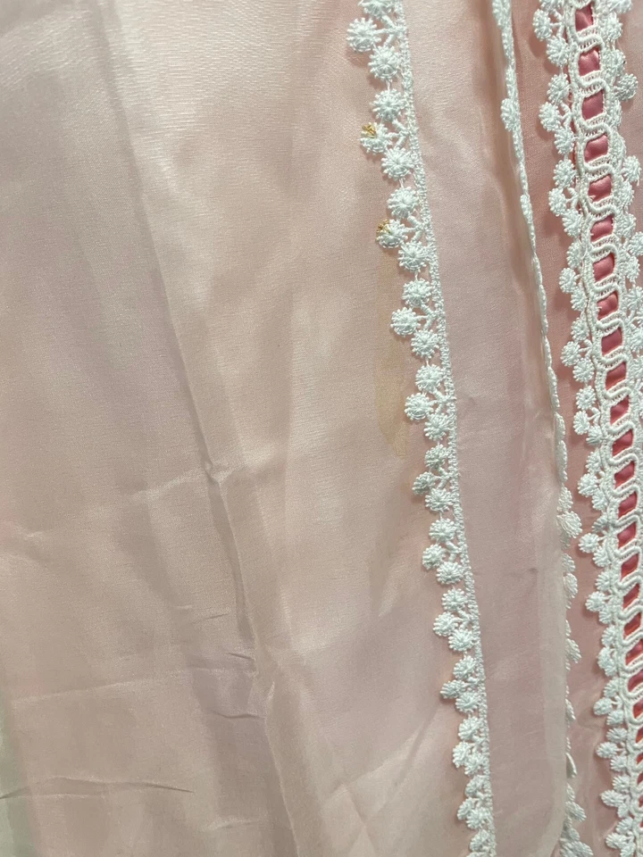 Vintage Handmade Womens Dress Medium Pink Ruffle Lace Trim Fantasy Princess 70s - Image 2 of 4