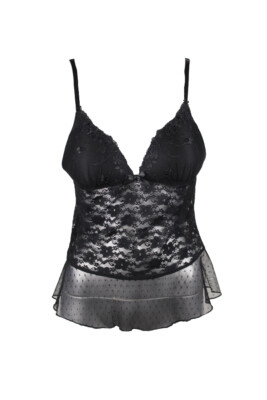 Linea Donatella Schwarze Gemischte-Spitzen-Chemise M