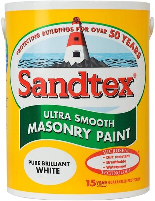 Sandtex Mauerwerksfarbe, 5 Liter, ultra glattes Mauerwerk, weiß