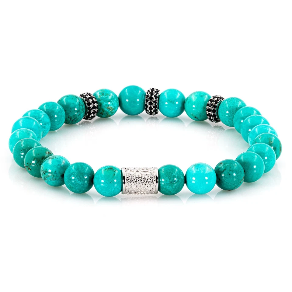 Perlenarmband Grüner Türkis Perlen Beads Bracelet 925 Sterling Silber Zirkon - Bild 2 von 4