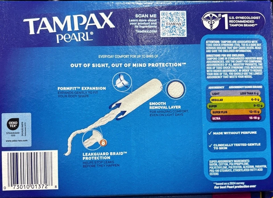 Tampones Tampax Pearl, súper absorción - 96 unidades Foto 3 de 3