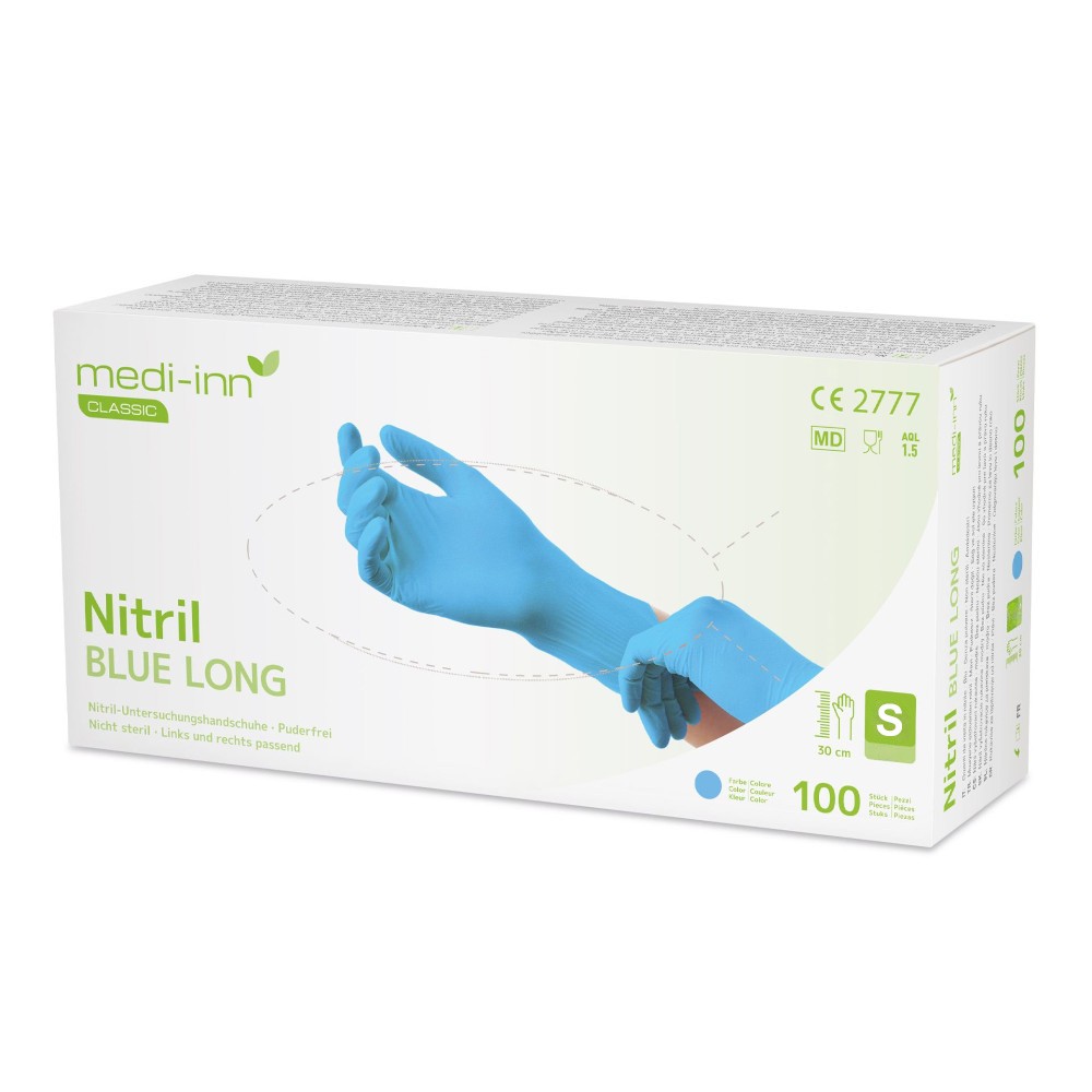 Medi-Inn Nitril blue long Einmalhandschuhe puderfrei | extralang | Länge: 30 cm