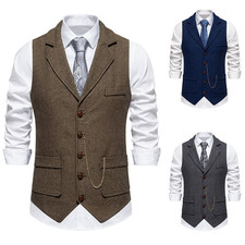 Mens Waistcoats Formal Wedding Waistcoat Business Retro Jacket Tuxedo Suit Vest