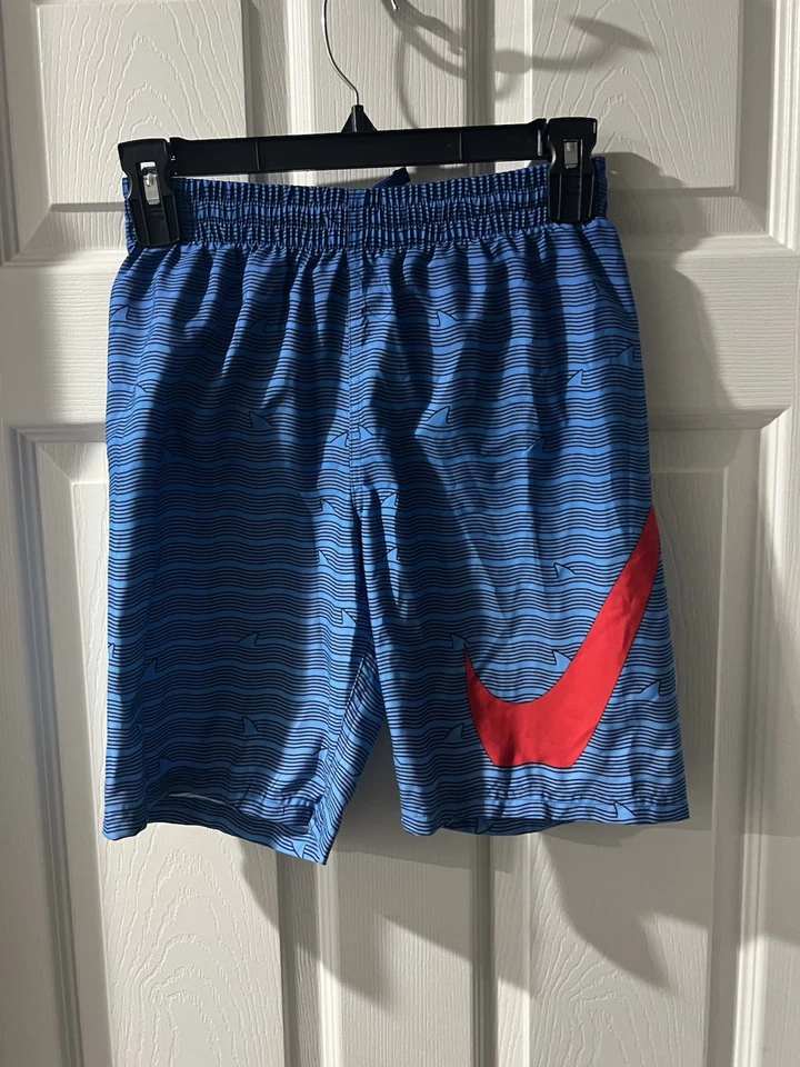 Nike Boys Striped Swim Shorts Blue/Red Size M Elastic Waist Recreational - Image 1 of 3