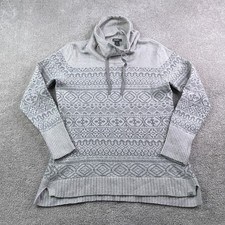 Eddie Bauer Sweater Womens Large Grey Fair Isle Nordic Cowl Neck Wool Blend