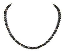 Turmalin Kette schwarz - Schörl Kette - 925 Silber vergoldet - Collier V812