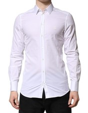 Dolce & Gabbana White GOLD Cotton Long Sleeves Men Formal Men's Shirt Authentic