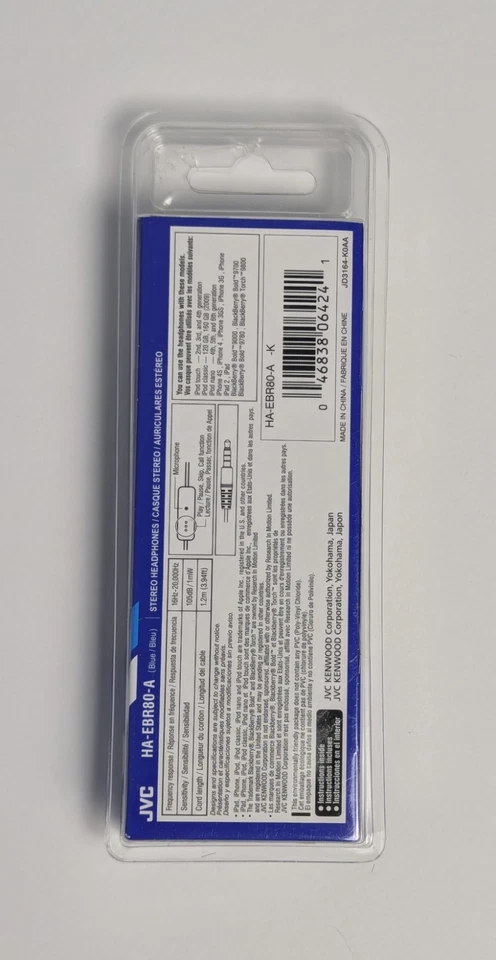 JVC HA-EBR80 Blue SPORT Ear-Hook Stereo Headphones Remote + Microphone New - Image 2 of 2