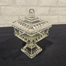 Jeannette Glass Vintage Wedding Cake Box Compote Pedestal Candy Dish with Lid